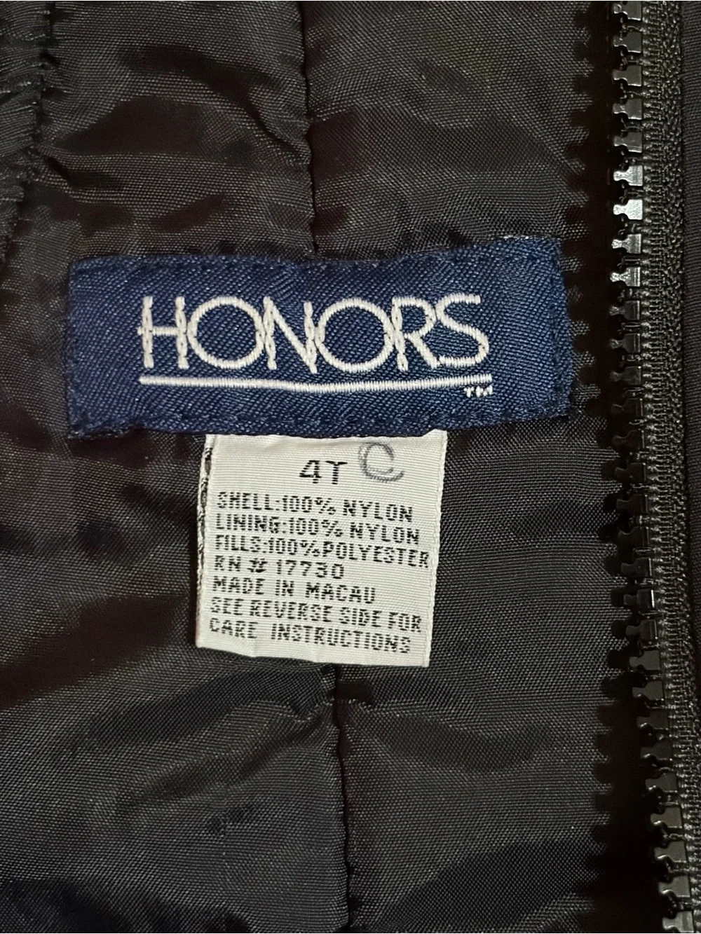 HONORS Vintage Black Snow Ski Pants Bibs Zippered Children Toddler Size 4T